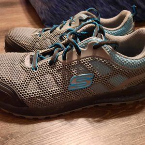 Grey and Blue Skechers 8.5 composite toe slip resistant shoe
